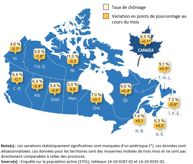 Vignette de la carte 1: Le taux de chômage par province et territoire, septembre 2026