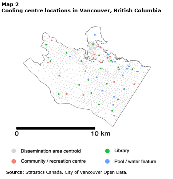Map 2 Cooling centre locations in Vancouver, British Columbia